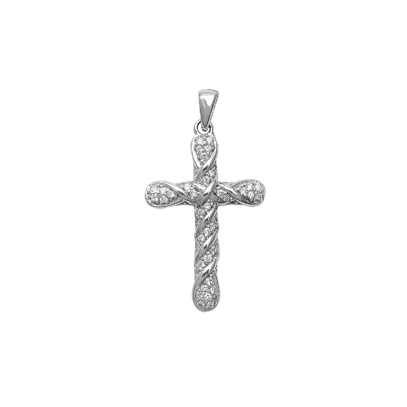 sapphire princess cut ring Pave Twisted Textured Cross Pendant (Silver)
