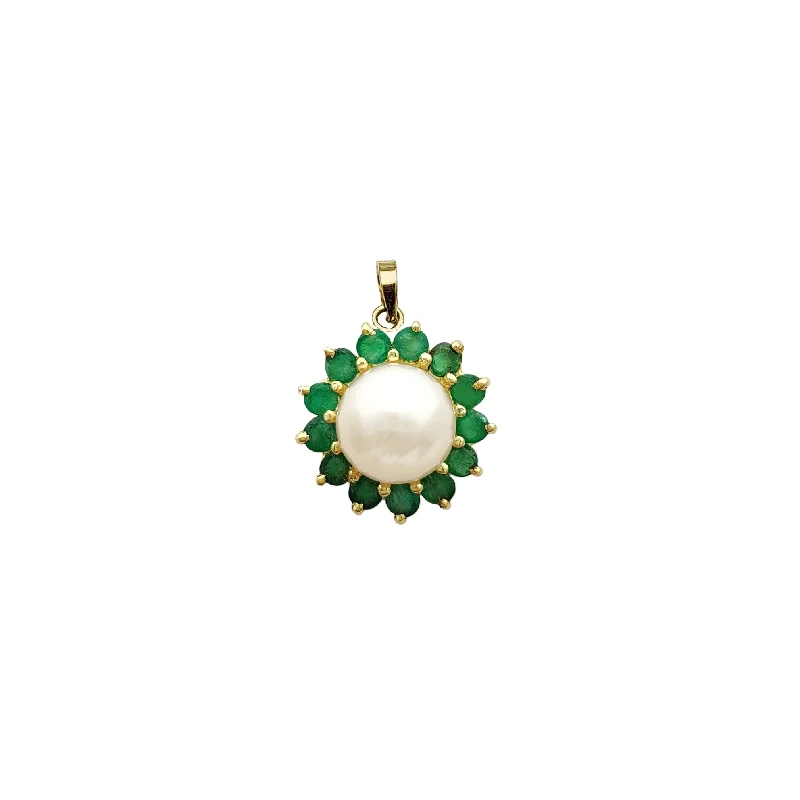 modern geometric gold ring Pearl & Emerald Flower Pendant (14K)