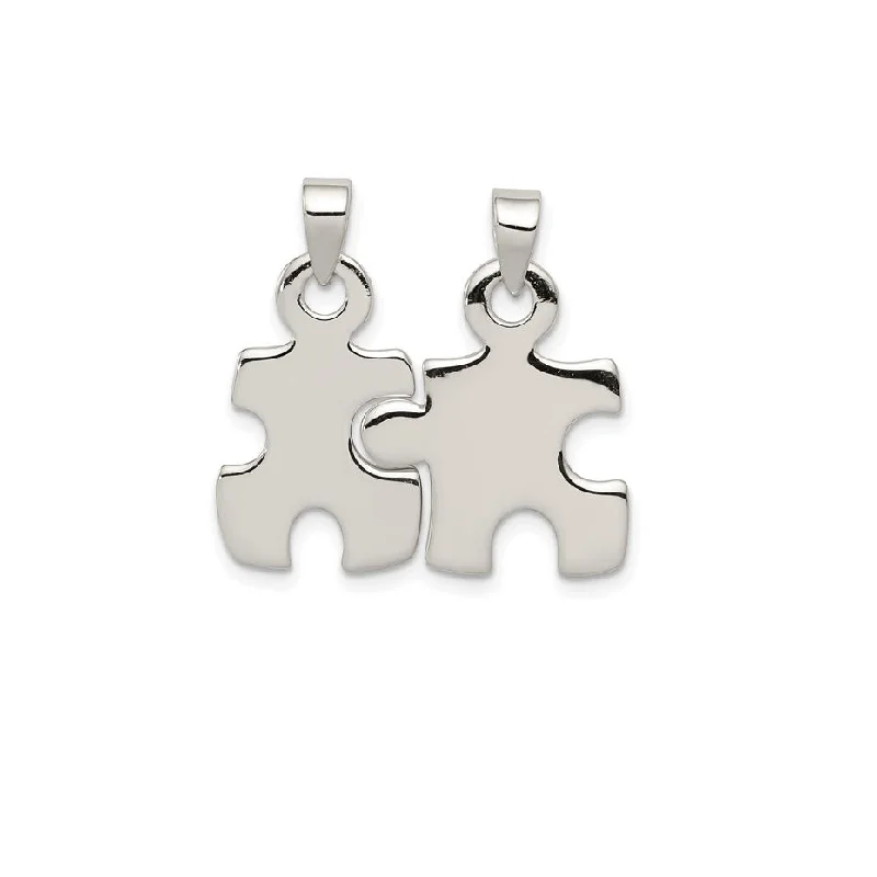 gold wedding band for men Polished Puzzle Pieces Pendant (Silver)