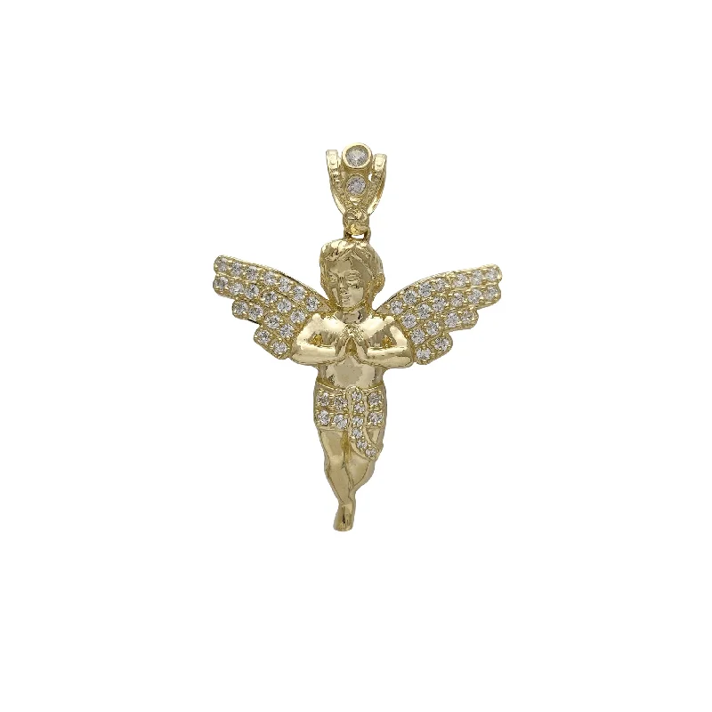 hammered sterling silver band Hollow Praying Zirconia Baby Angel Pendant (14K)