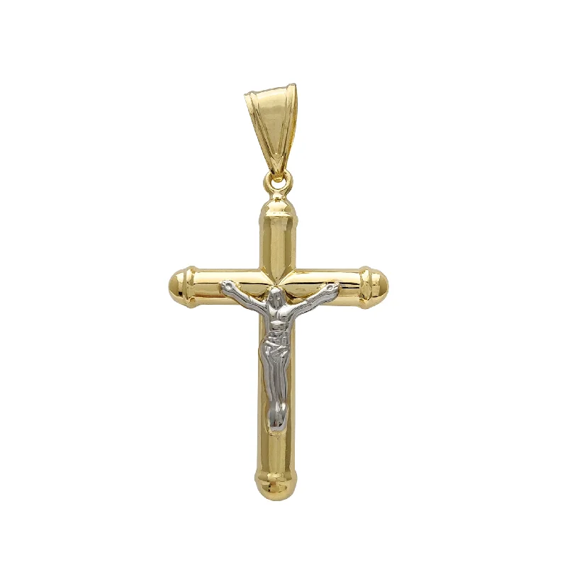 minimalist silver stacking bangles Puffy Two-Tone Crucifix Pendant (14K)