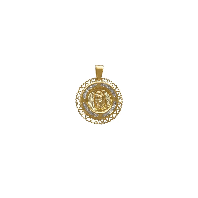 gold-plated chain necklace with charms Round Channel Setting Silhouette Heart Virgin Mary Pendant (14K)
