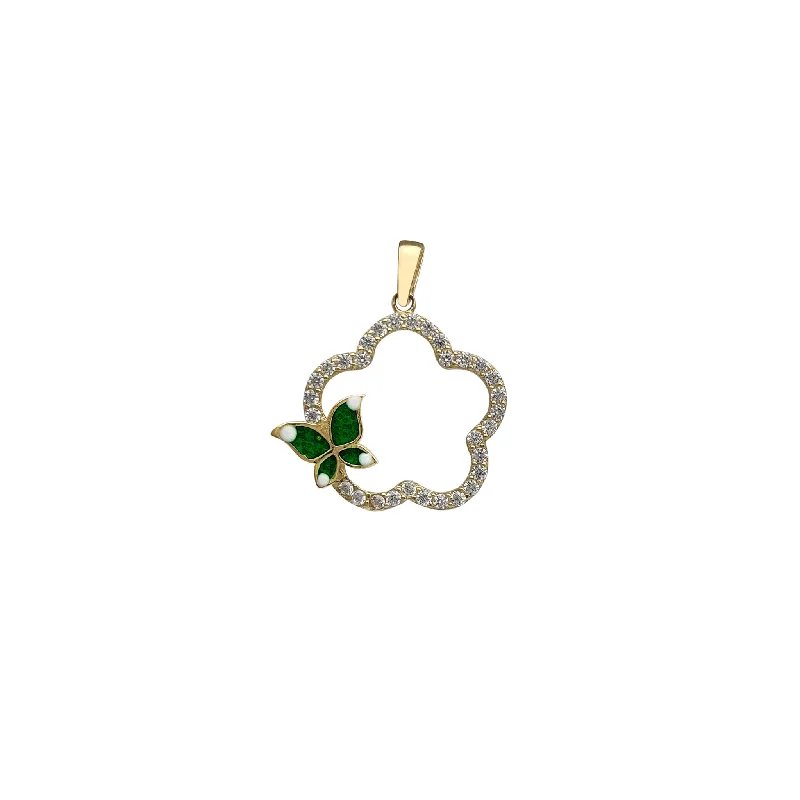 emerald-cut ruby eternity ring Rounded Zirconia Star Frame Butterfly Pendant (14K)