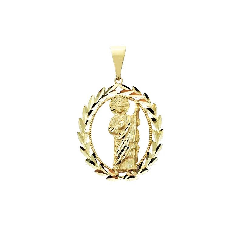 vintage lock and key necklace Saint Jude Diamond-Cut Leaf Frame Pendant (14K)