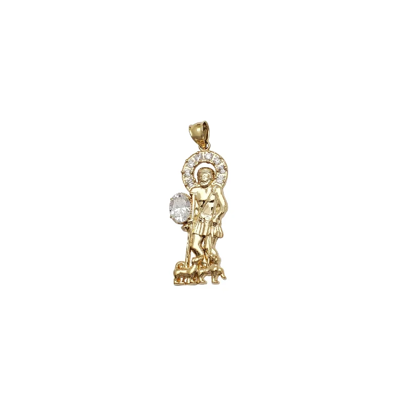 dainty snake ring gold Saint Lazarus CZ Pendant (14K)
