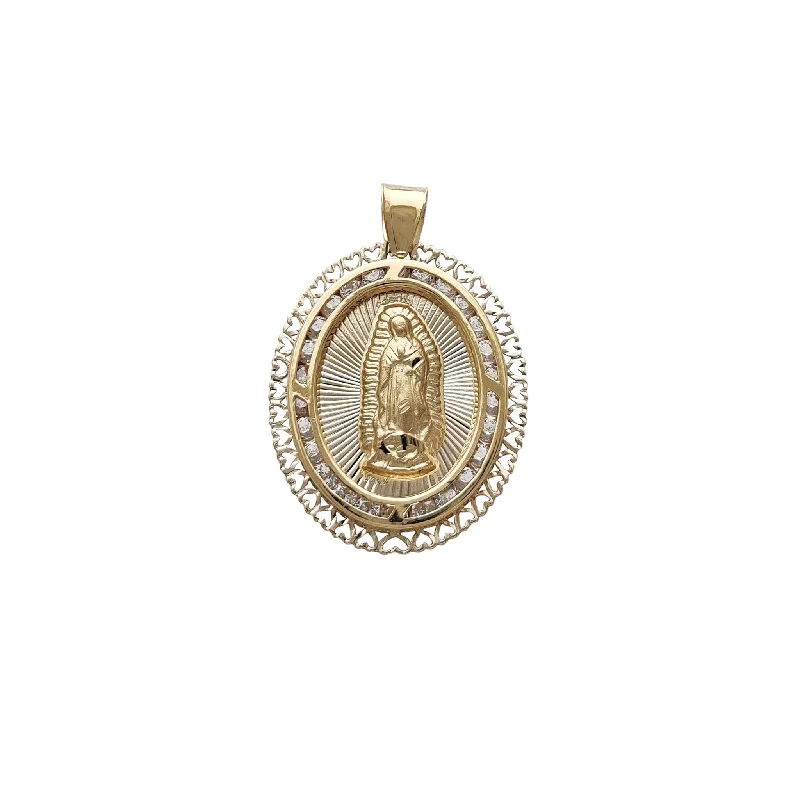 custom initial pendant necklace Silhouette Heart Zirconia Framed Virgin Mary Pendant (14K)