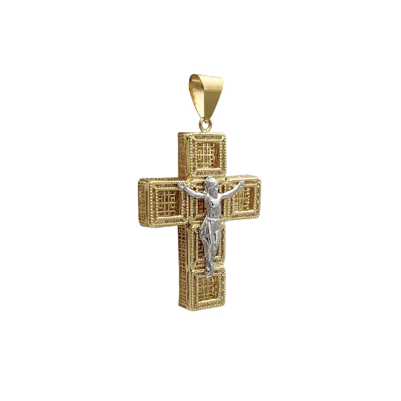 minimalist chain anklet gold Stone-Set Pattern Crucifix Pendant (14K)