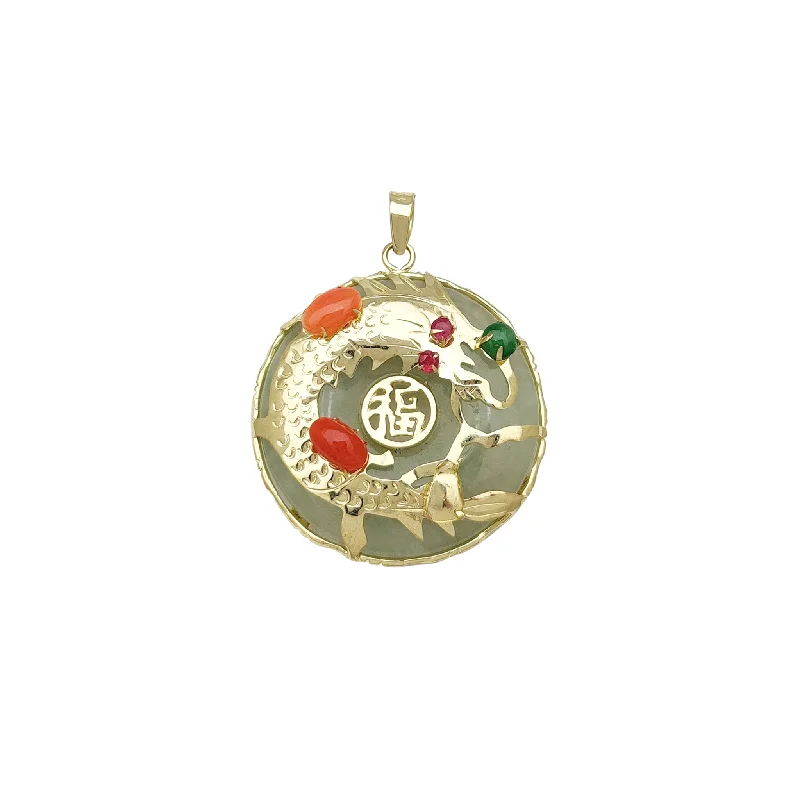 celestial star charm bracelet Textured Dragon Light Green Jade Pendant (14K)