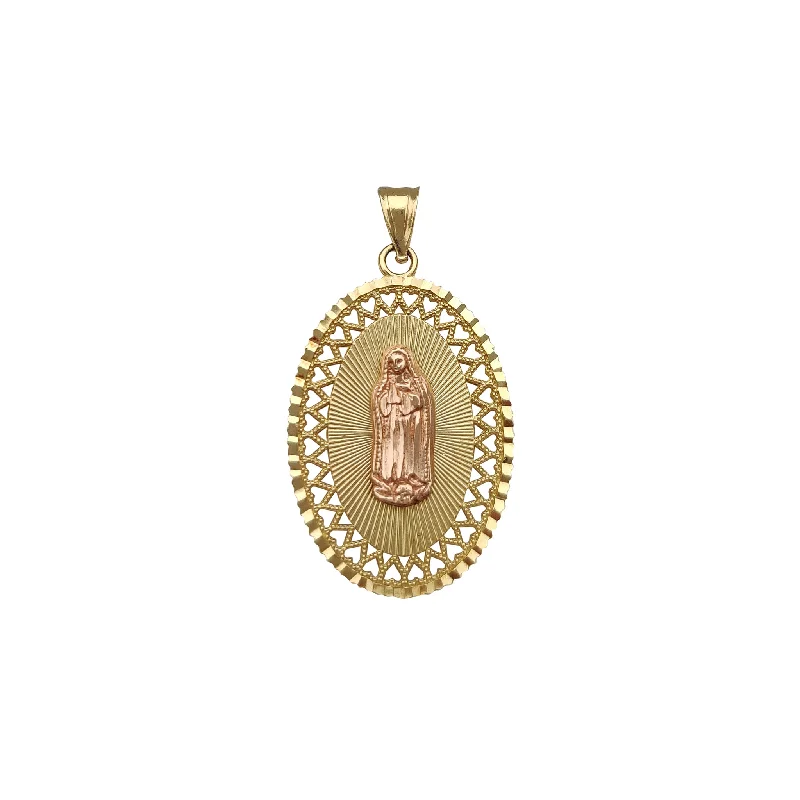 vintage art deco sapphire ring Textured Frame Oval Virgin Mary Pendant (14K)