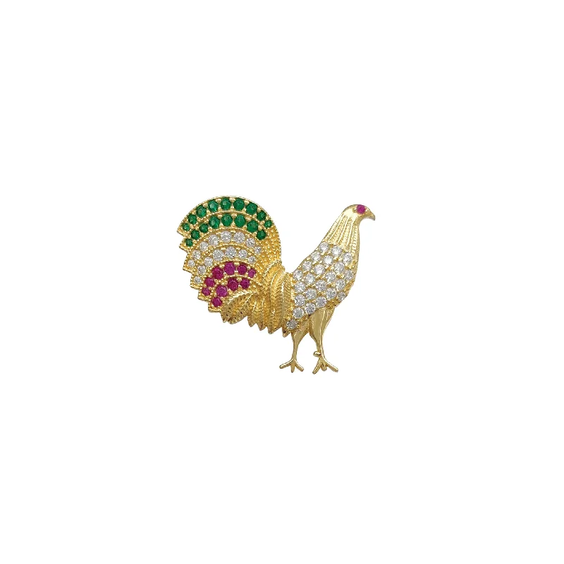 women’s leather wrap bracelet Textured Rooster CZ Pendant (14K)