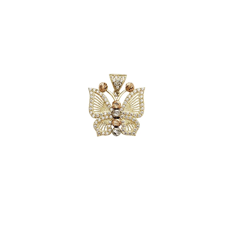 gemstone teardrop earrings Tri-Color Butterfly Pendant (14K)