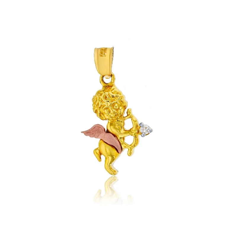 diamond halo stud earrings Tricolor Cherub Cupid with CZ Arrow Dangling Pendant (14K) diamond halo stud earrings Tricolor Cherub Cupid with CZ Arrow Dangling Pendant (14K)