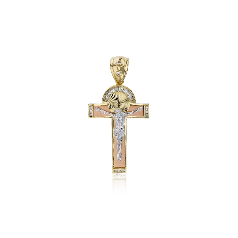 unique moon phase ring Tricolor Cross Pendant (14K)