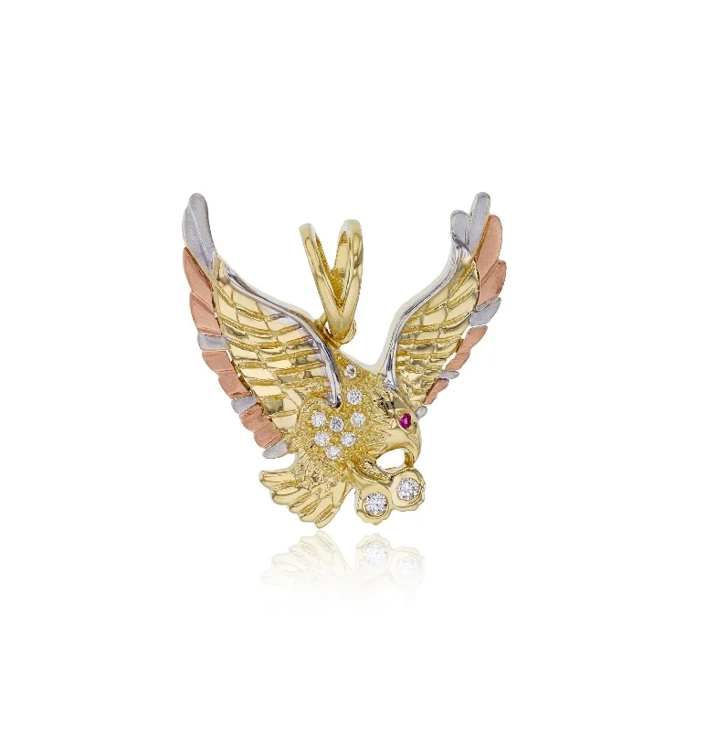 sterling silver toe ring set Tricolor CZ Eagle Pendant (14K)