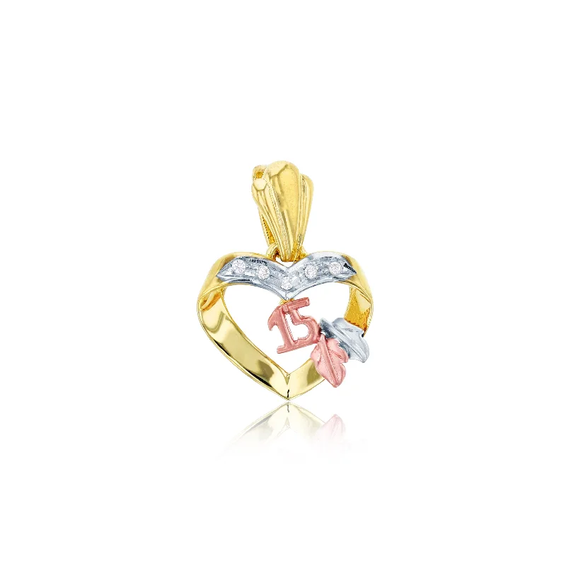 black opal engagement ring Tricolor CZ Fifteen Year Heart Pendant (14K)