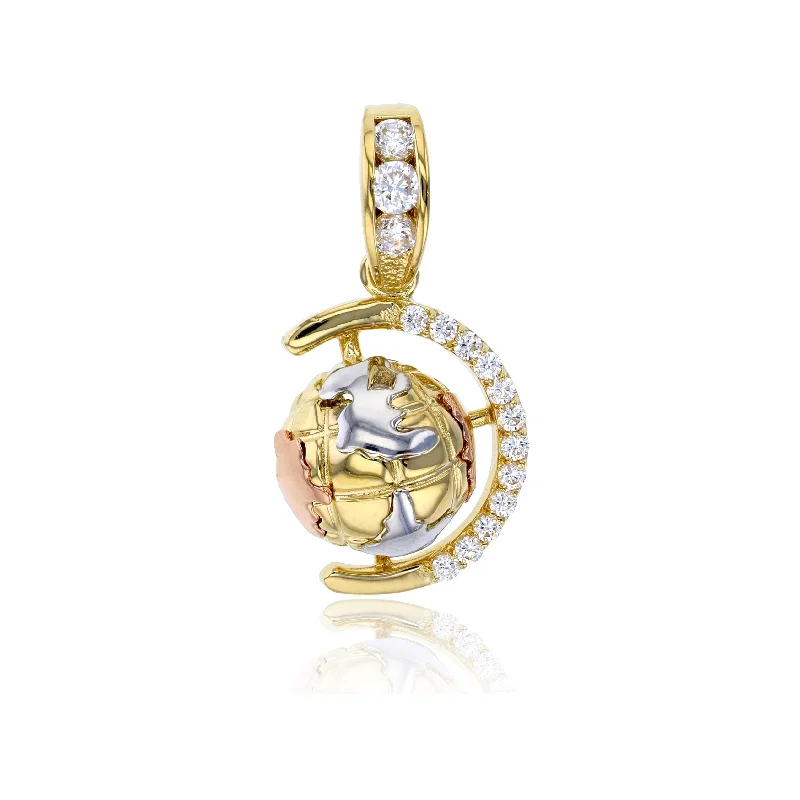 celestial sun and moon earrings Tricolor CZ Globe Pendant (14K)