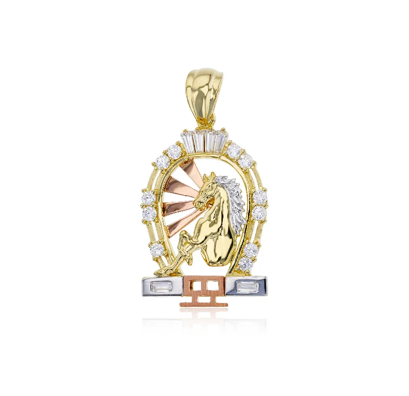 oval cut engagement ring platinum Tricolor CZ Horse Show Pendant (14K)