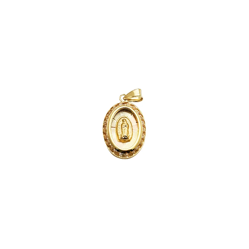 thin gold wire earrings Tricolor CZ Oval Shape Guadalupe Pendant (14K)