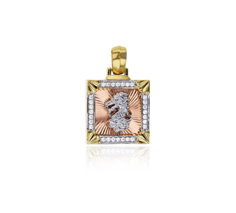 black diamond stud earrings Tricolor CZ Square Dragon Pendant (14K)