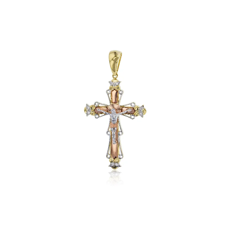 minimalist horseshoe necklace gold Tricolor Gold Jesus Cross Pendant (14K)