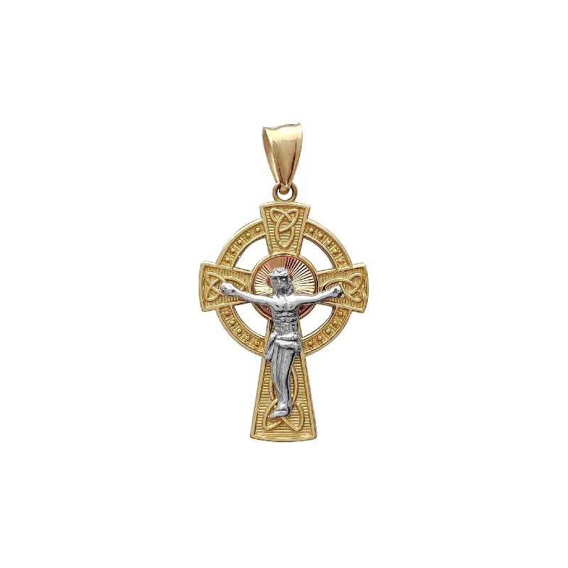 vintage art deco bracelet Tricolor Halo Celtic Crucifix Pendant (14K)