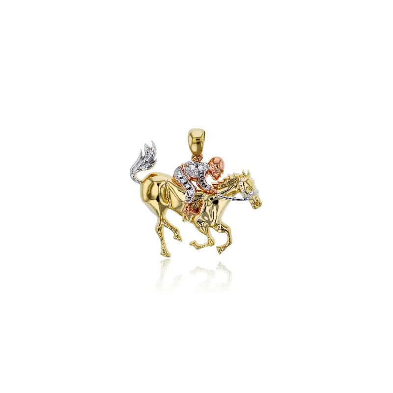 celestial moon and star necklace Tricolor Horse & Rider Pendant (14K)
