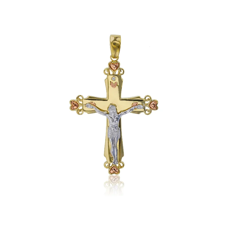 art deco diamond bracelet Tricolor Jesus Cross Pendant (14K)