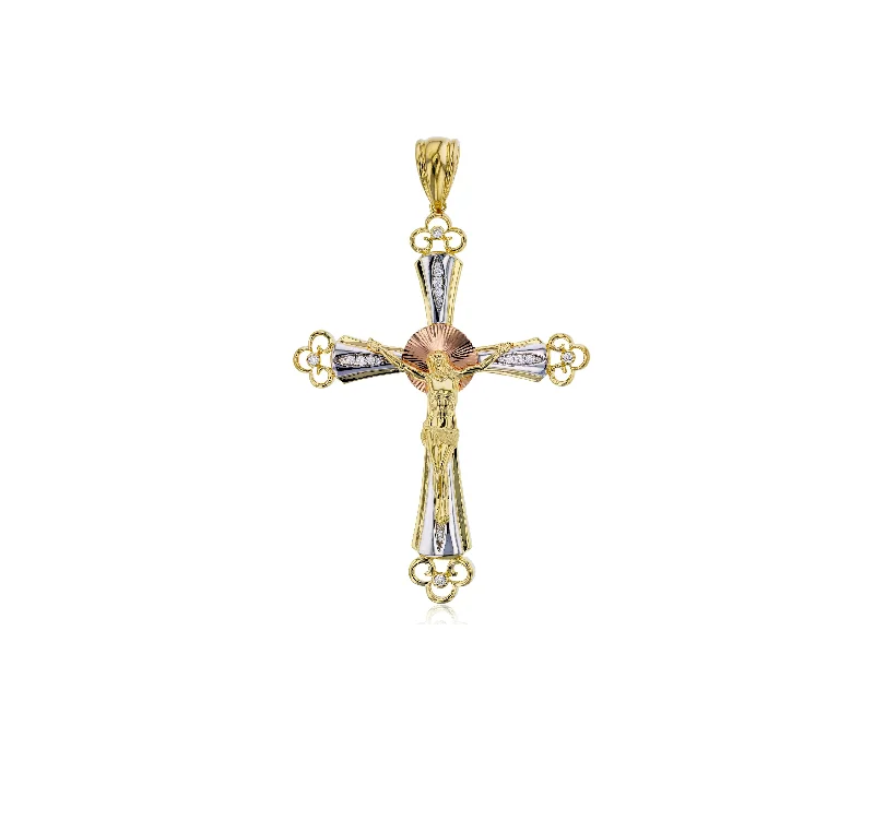 oval blue sapphire ring Tricolor Jesus Cross Pendant (14K)