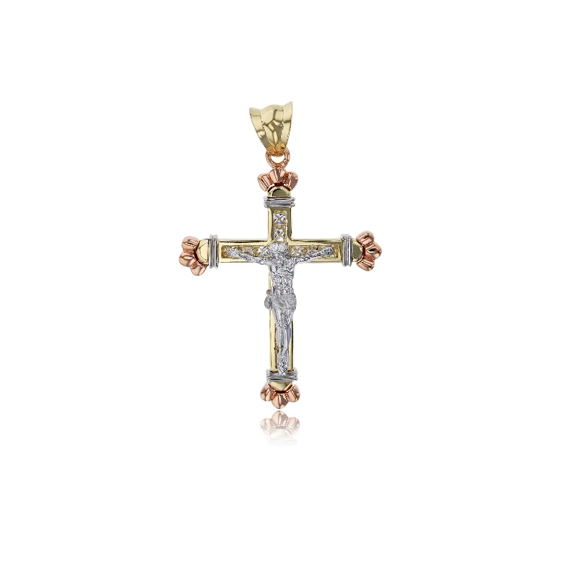 hammered gold stacking rings Tricolor Jesus Cross Pendant (14K)