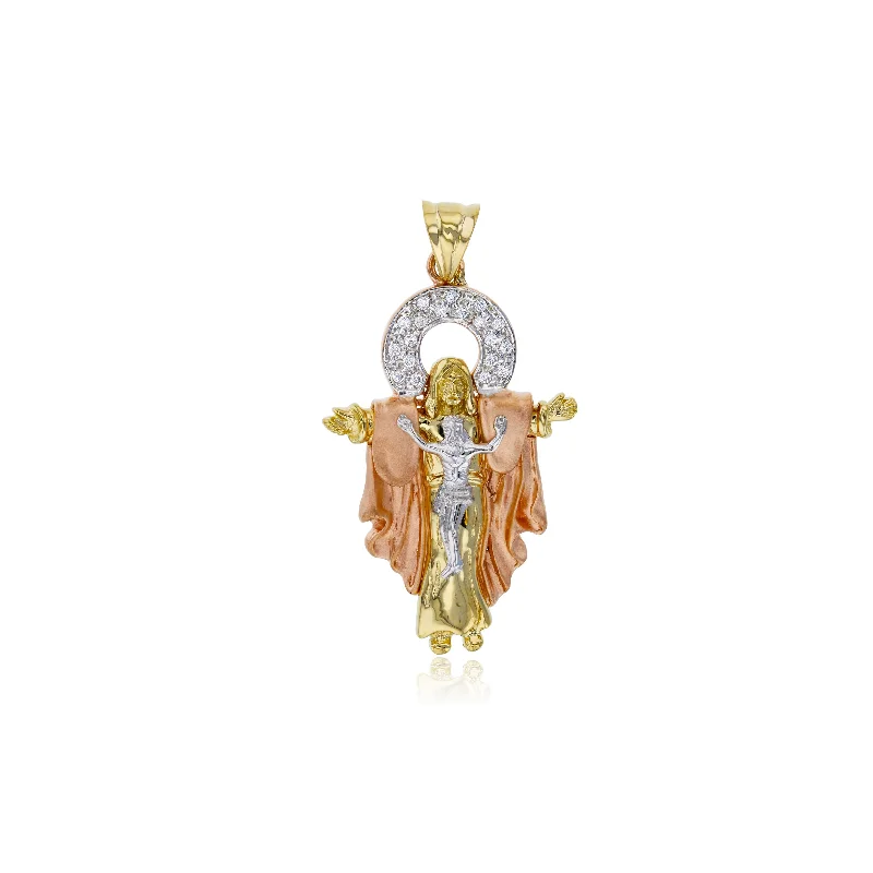 cubic zirconia tennis necklace Tricolor Jesus Pendant (14K)