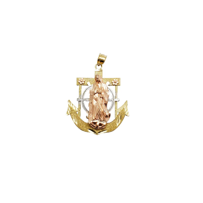 handmade ceramic bead bracelet Tricolor Lady Guadalupe Anchor Pendant (14K)