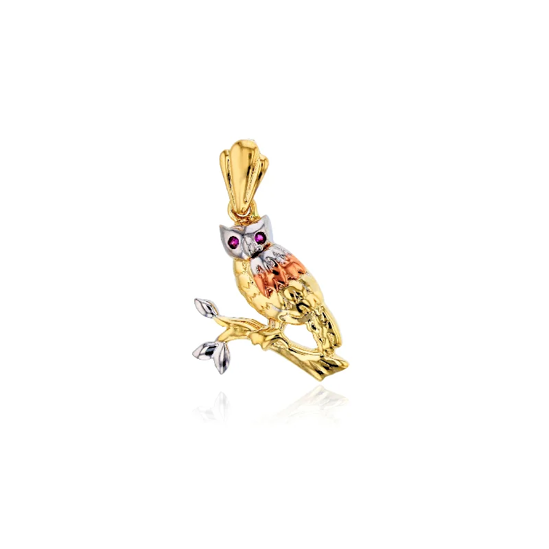 gothic claw ring men’s silver Tricolor Owl Pendant (14K)