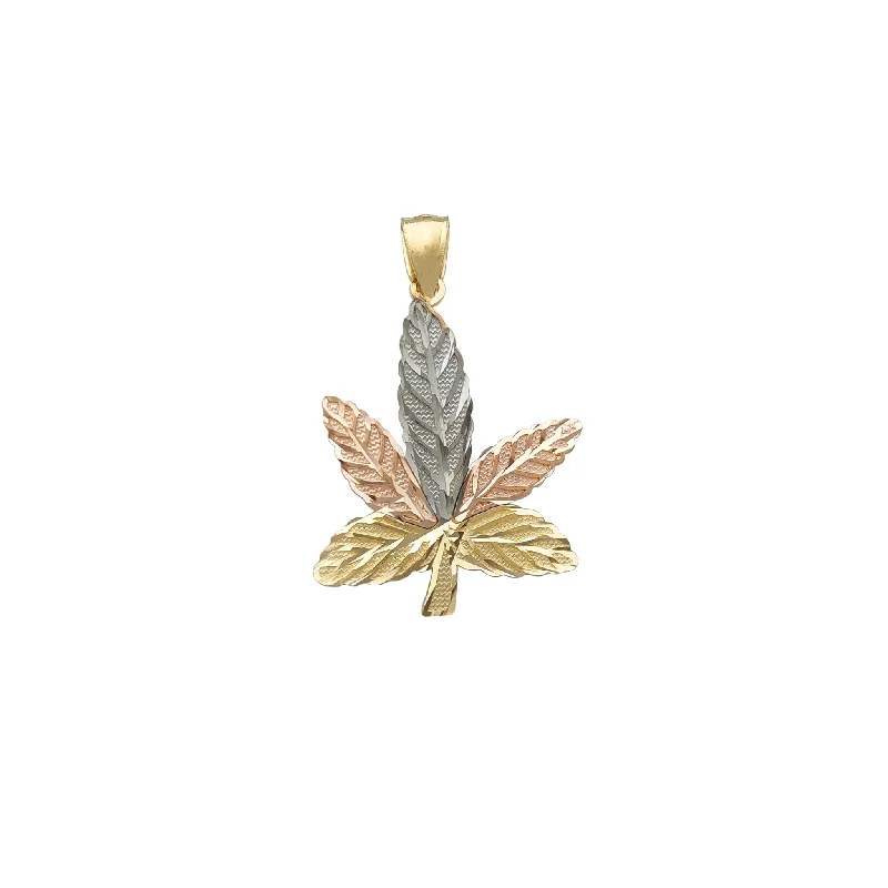 celestial meteor shower earrings Tricolor Textured Cannabis Leaf Pendant (14K)