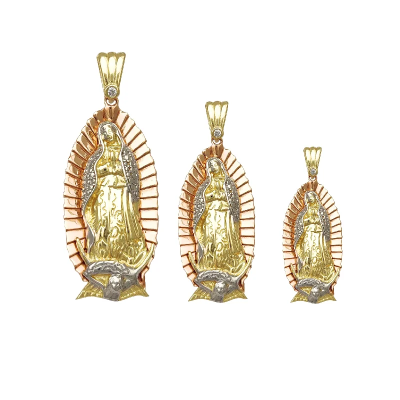 handmade silk thread earrings Tricolor Zirconia-Bail Virgin Mary Pendant (14K)