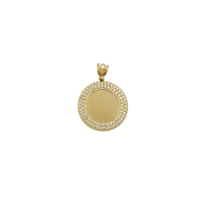 tiny opal stud earrings Two-Row CZ Picture Pendant (14K)