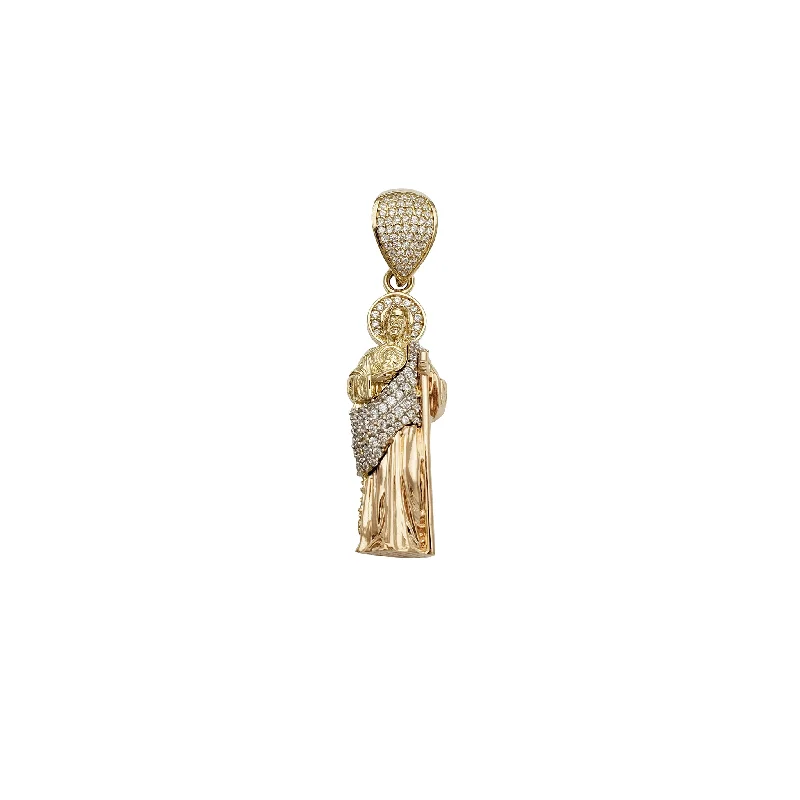 cubic zirconia eternity necklace Two-Tone 3D Saint Jude CZ Pendant (14K)