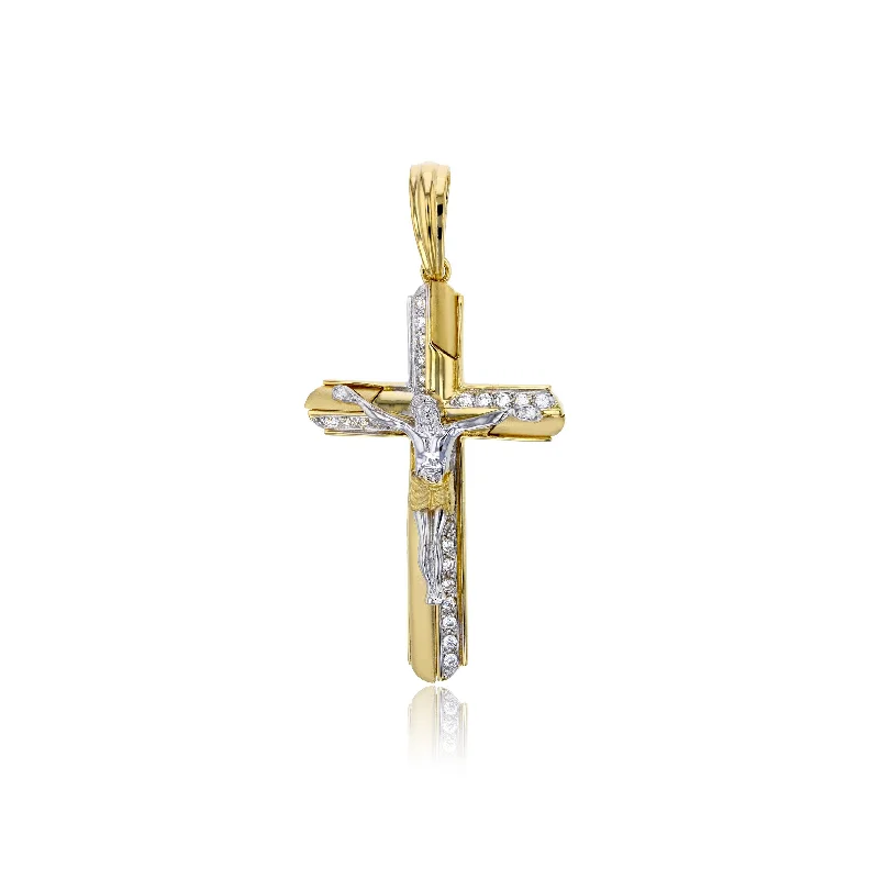 bezel set engagement ring modern Two-tone Cross Pendant (14K)
