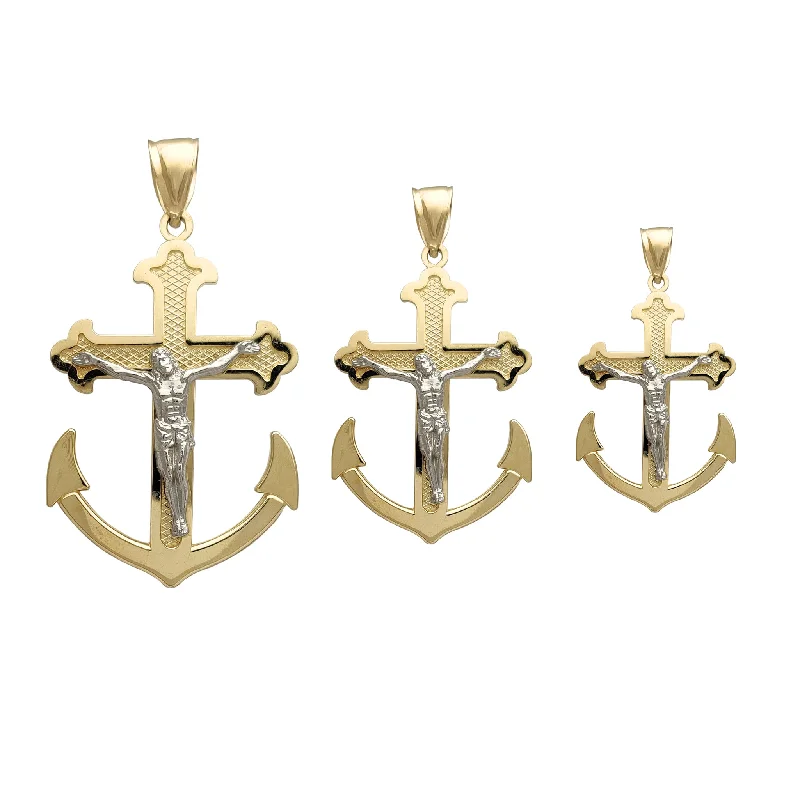 gemstone cluster earrings silver Two-Tone Crucified Anchor Pendant (14K)