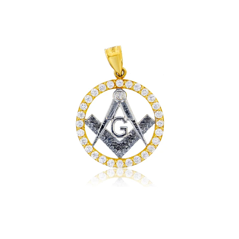 thin gold wedding band women Two-tone Masonic Compass Pendant (14K)