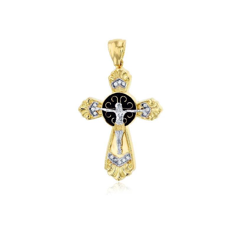 silver Celtic knot necklace Two-tone Gold Jesus Cross Pendant (14K)