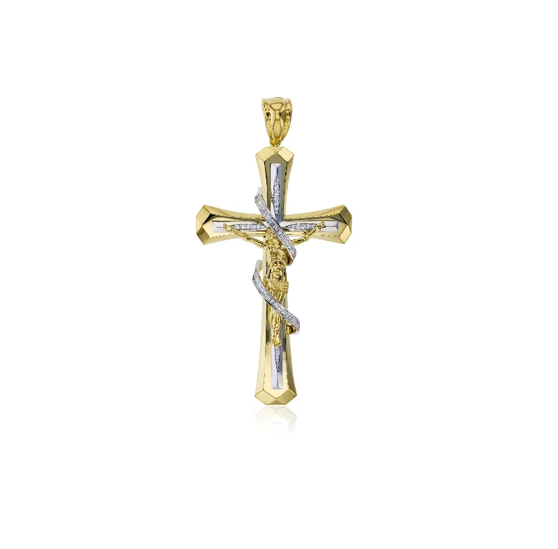 handcrafted raw crystal pendant Two-tone Jesus Cross Pendant (14K)