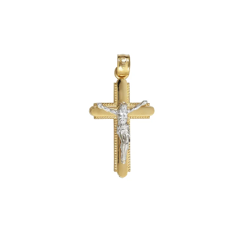 minimalist cuff bracelet adjustable Two-tone Jesus Cross Pendant (14K)