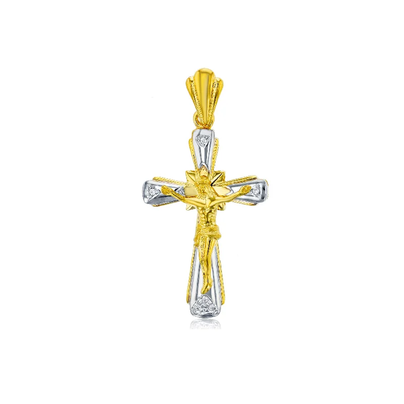 gold bar earrings minimalist Two-tone Jesus Cross Pendant (14K)
