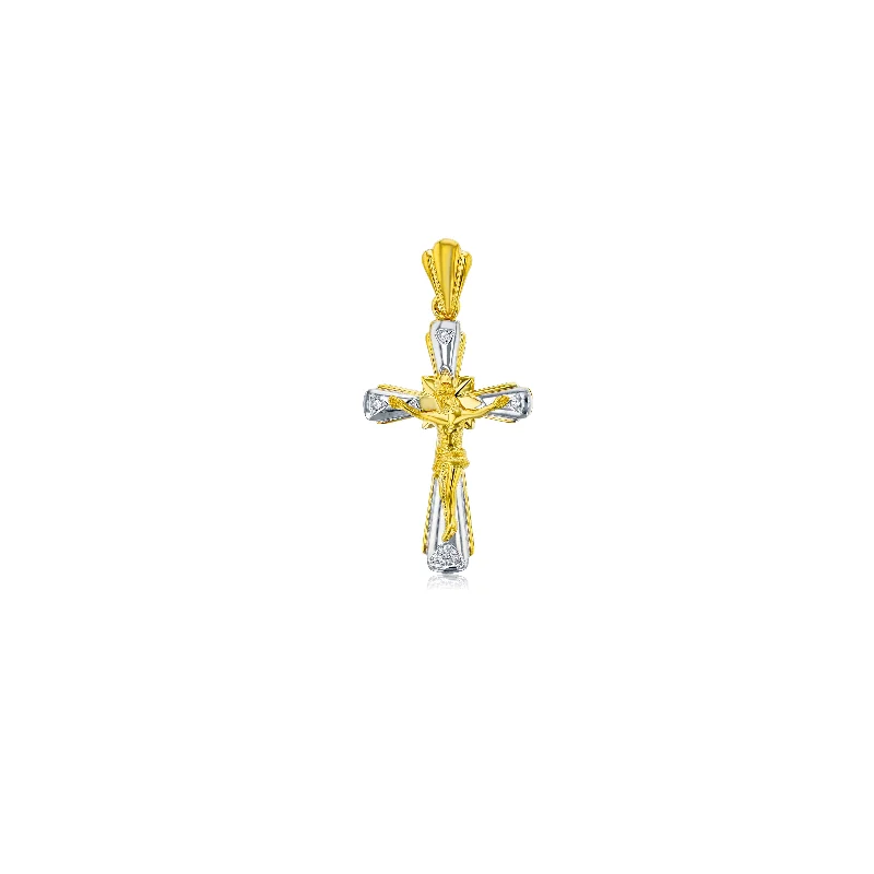 minimalist stacking rings set Two-tone Jesus Cross Pendant (14K)