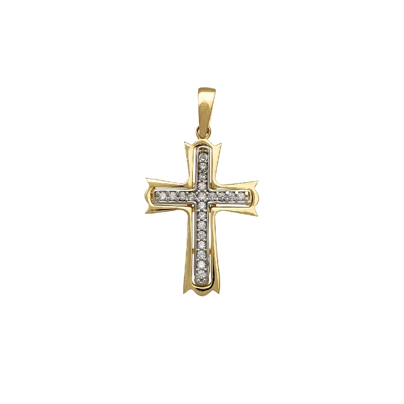 layered gold coin pendant necklace Two-Tone Stone-Set CZ Cross Pendant (14K)