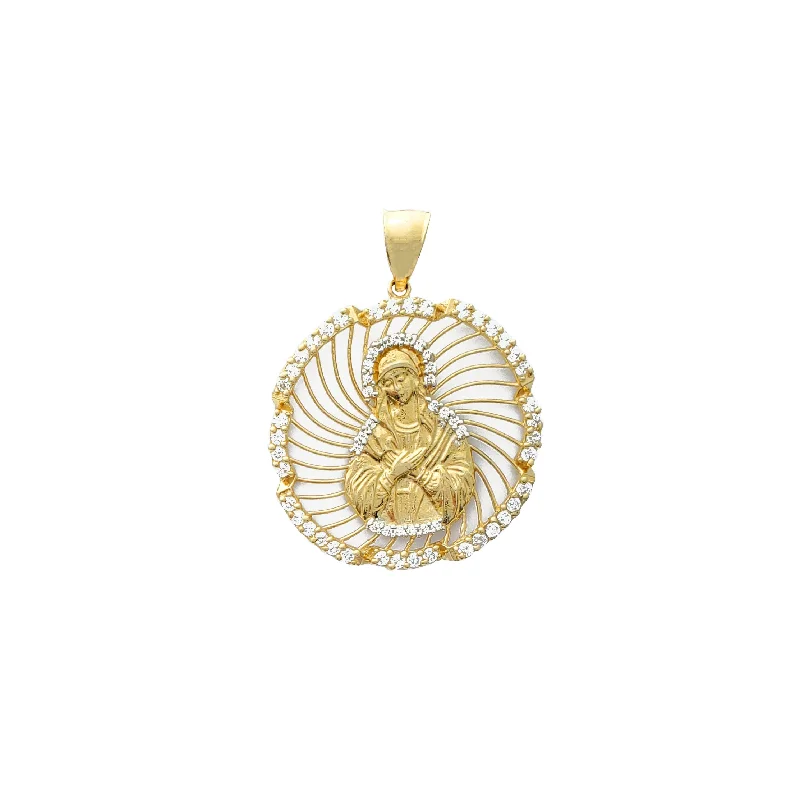 handmade beaded stretch bracelet Virgin Mary Iced Border Spiral Medallion Pendant (14K)