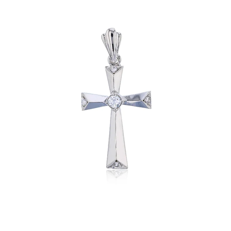 handmade raw stone engagement ring White Gold CZ Cross Pendant (14K)