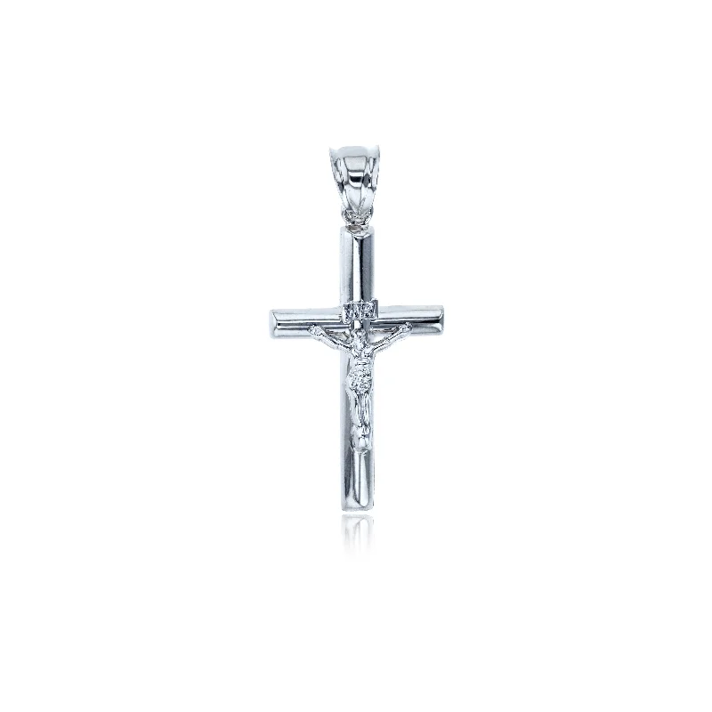 pearl stud earrings classic White Gold Polished Tube Crucifix Cross Pendant (14K)