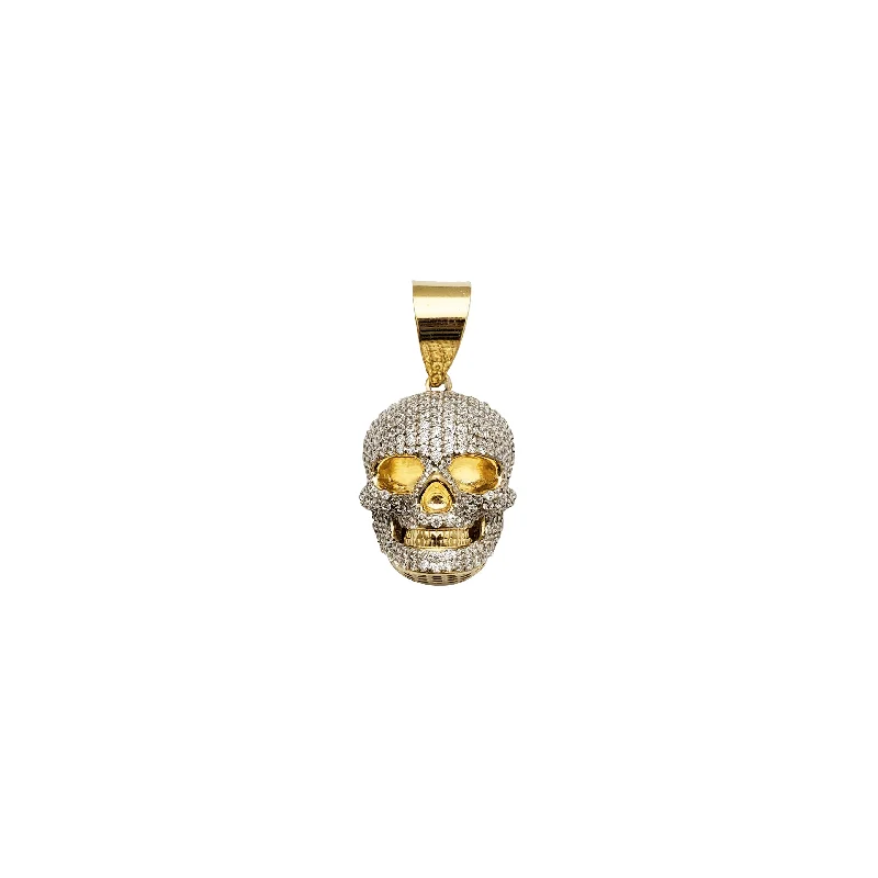 gold opal ring Yellow Gold 3D Iced-Out Skull Pendant (14K)