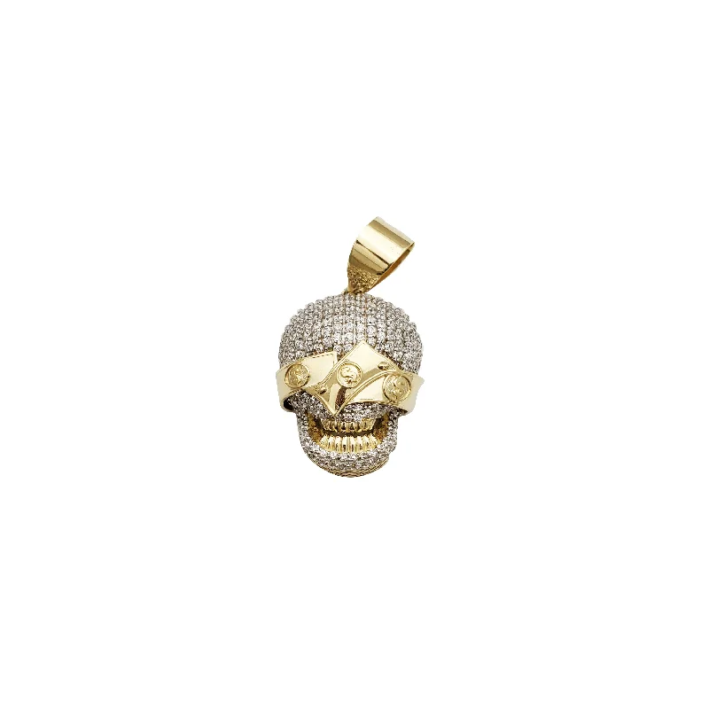 silver arrow pendant necklace Yellow Gold 3D Rich Skull CZ Pendant (14K)